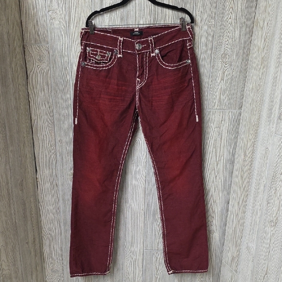 True Religion Ricky Super T Micro Corduroy Relaxed Straight Pants Red Mens 32